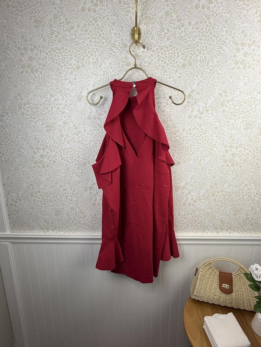 Free People Raspberry Cold Shoulder Ruffle Mini Dress - Size - Medium - NWT - Picture 5 of 9